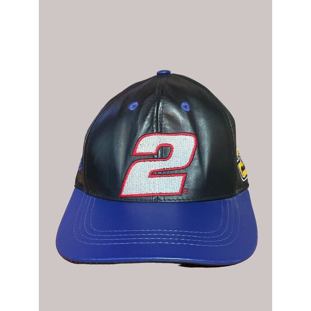Rusty Wallace 2  Miller Lite Racing Leather Hat Adjustable Mens Cap Black Blue